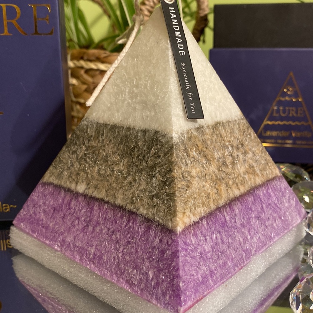 HANDmade Lure's Pyramid Candle Infused w/ Lavender Vanilla Essential Oils & Gem